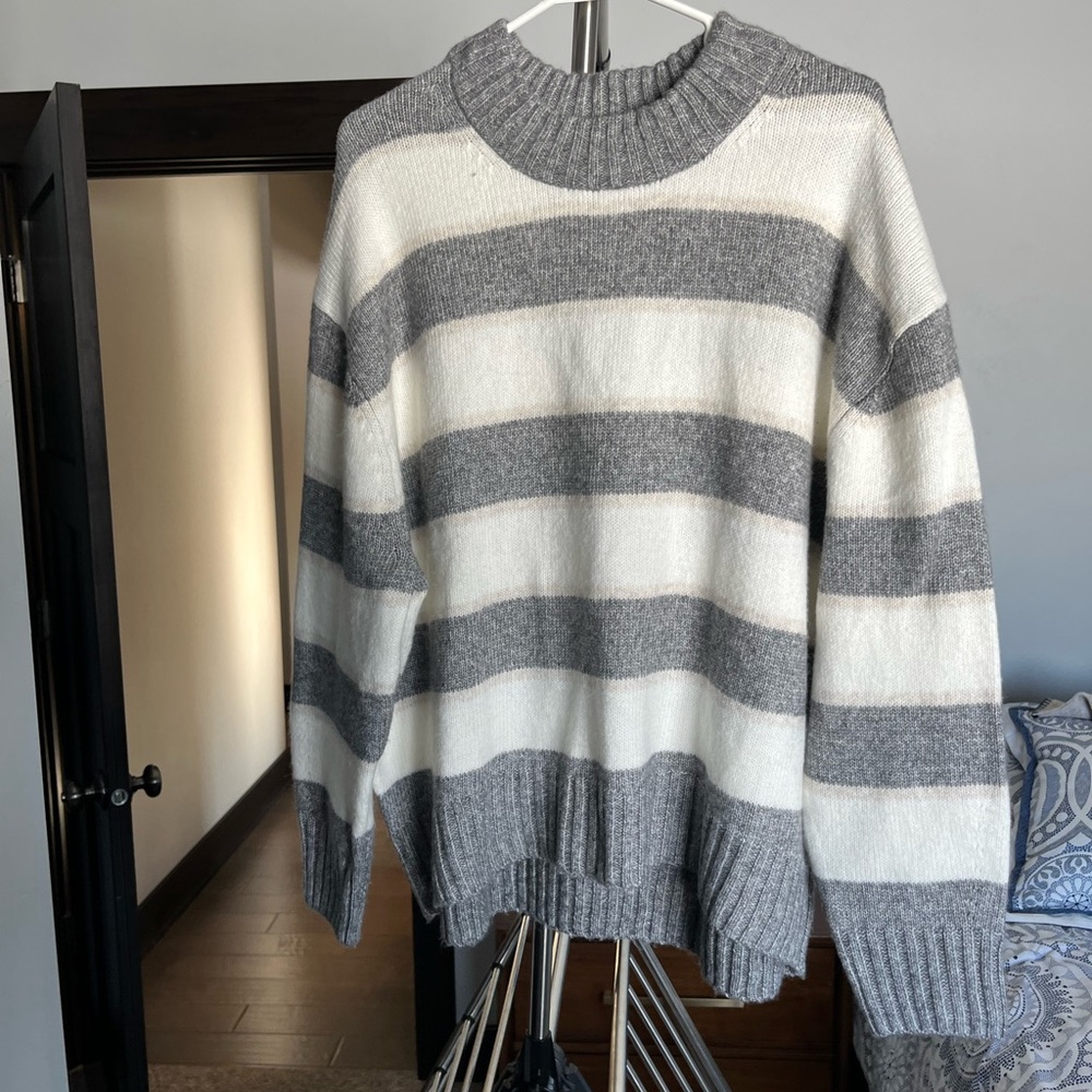 Sonoma Sweater in Gray and Cream Stripes